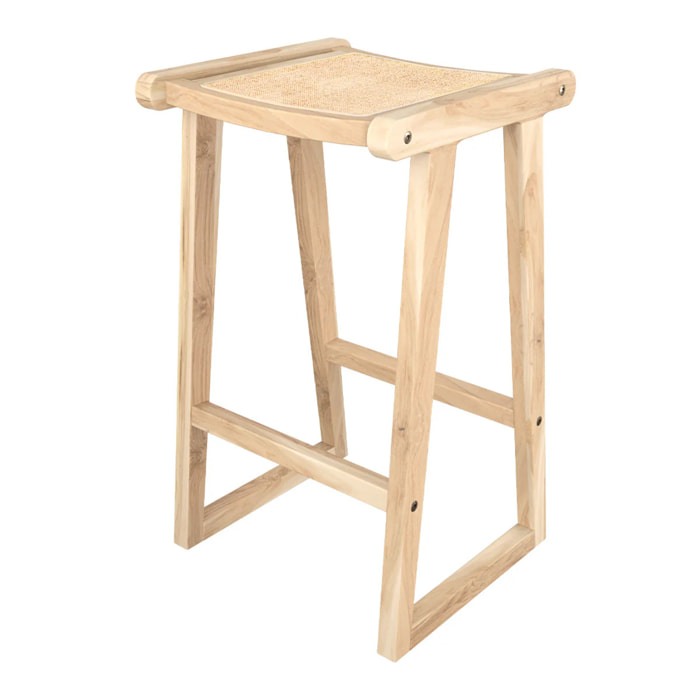 Tabouret pour îlot central 66 cm en teck et rotin naturel - Haida