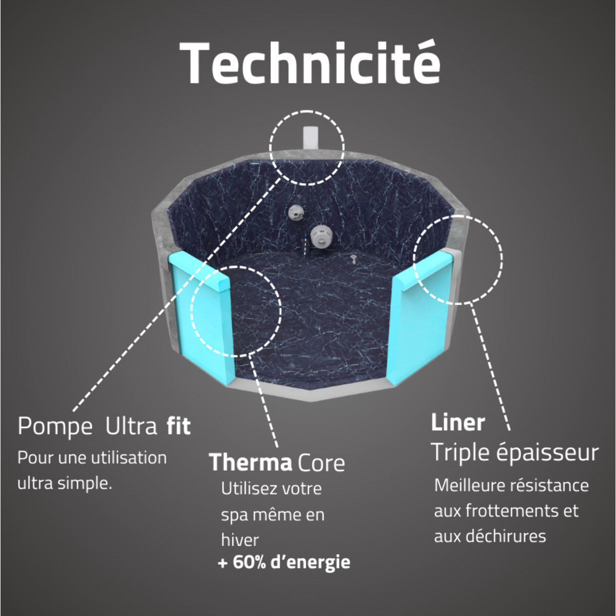 Bestway Spa semi rigide rond Lay-Z-Spa Carrara Smart AirJet Thermacore avec WiFi 4-6 personnes