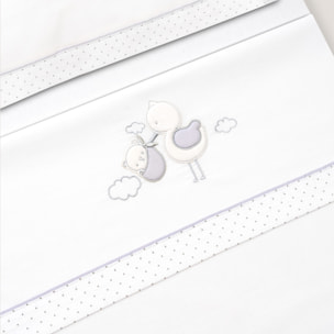 Triptico Cuna Cigueña Oso + Broche Bco/Gris