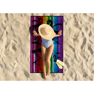 Telo Mare Spugna Jacquard Spiaggia Disegno Multicolor Flamingo