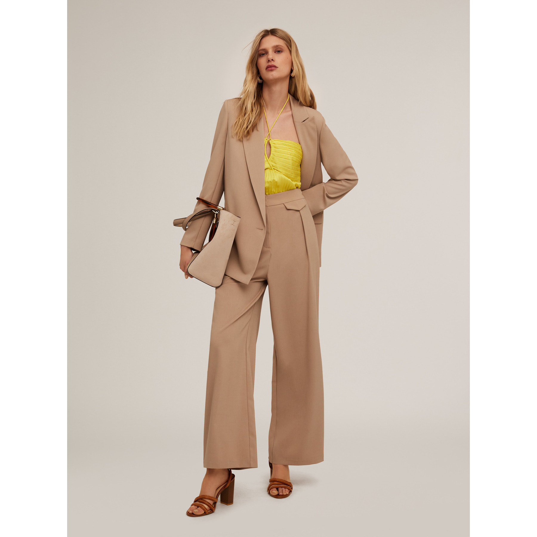 Motivi - Pantalón modelo palazzo con pliegues y diseño de bolsillos - Beige