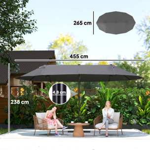 Parasol de jardin XXL parasol grande taille 4,6L x 2,7l x 2,4H m ouverture fermeture manivelle acier polyester haute densité gris