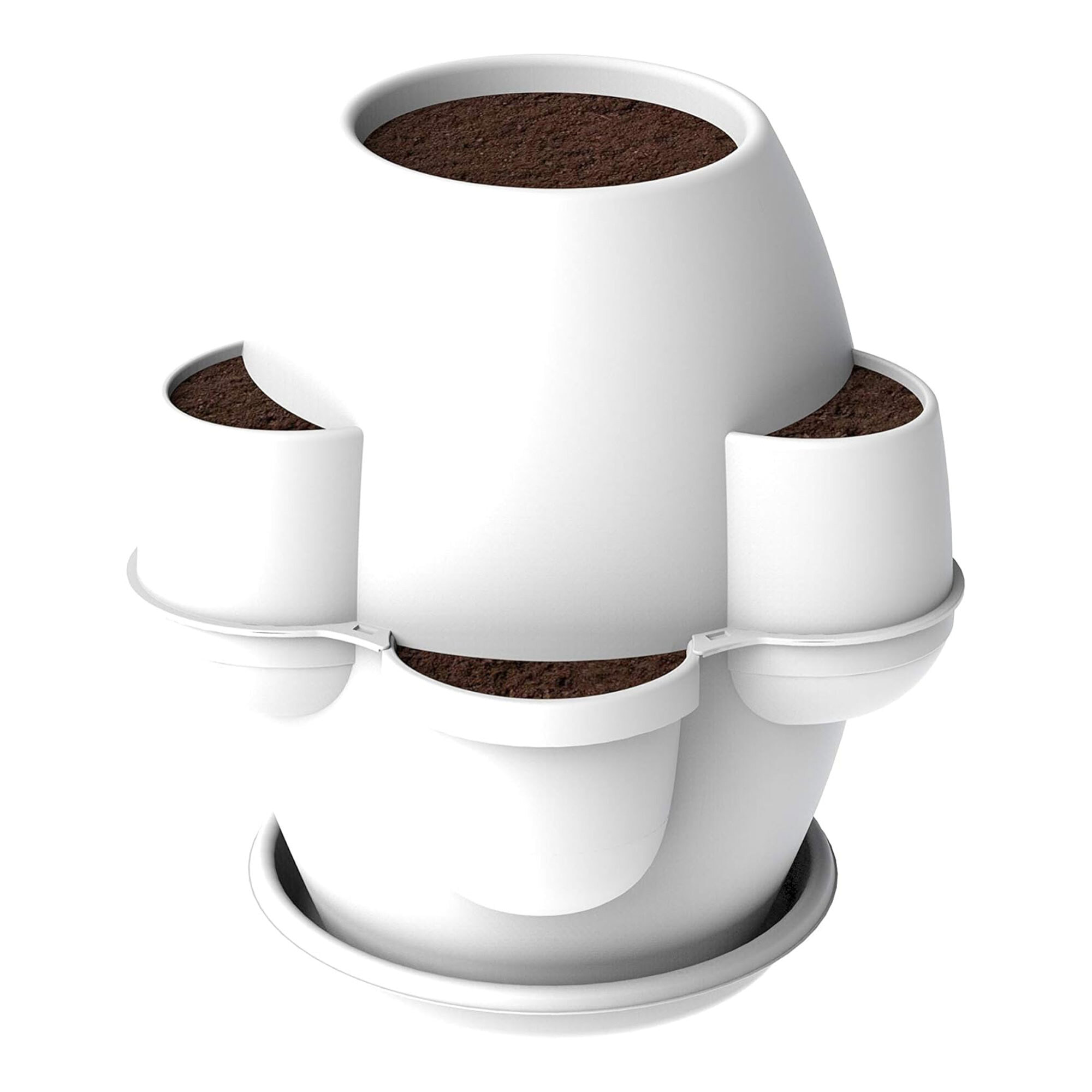 Oasi - Fioriera Da Giardino 80x80x80 Cm Con 6 Tasche Perimetrali E Sottovaso Bianco