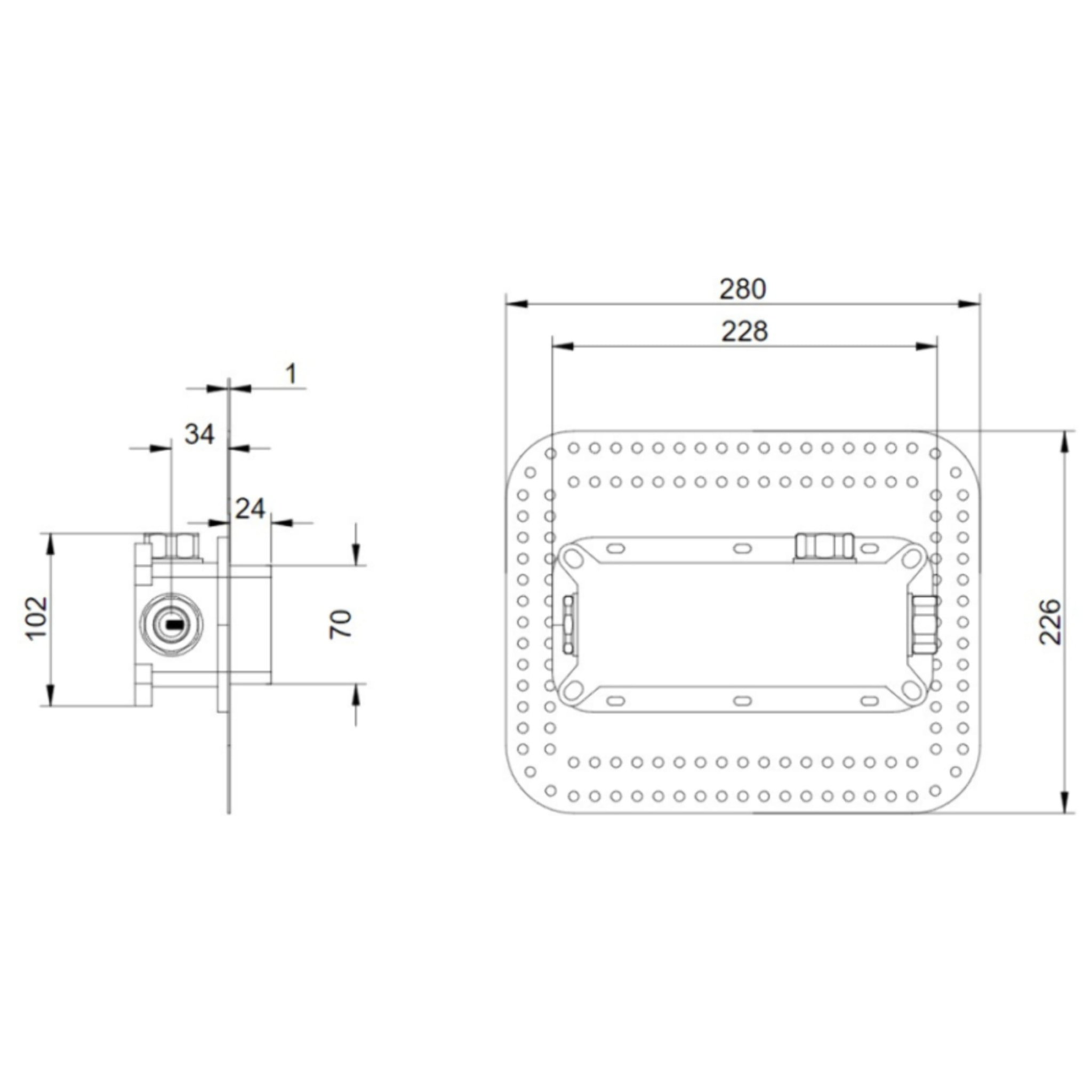 Mitigeur lavabo mural Architectura Square avec vidage Push Open Chrome