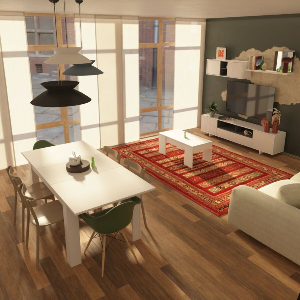 Pack salón con mesa de centro Kenzo Plus V2 Blanco Brillo - Gris Antracita