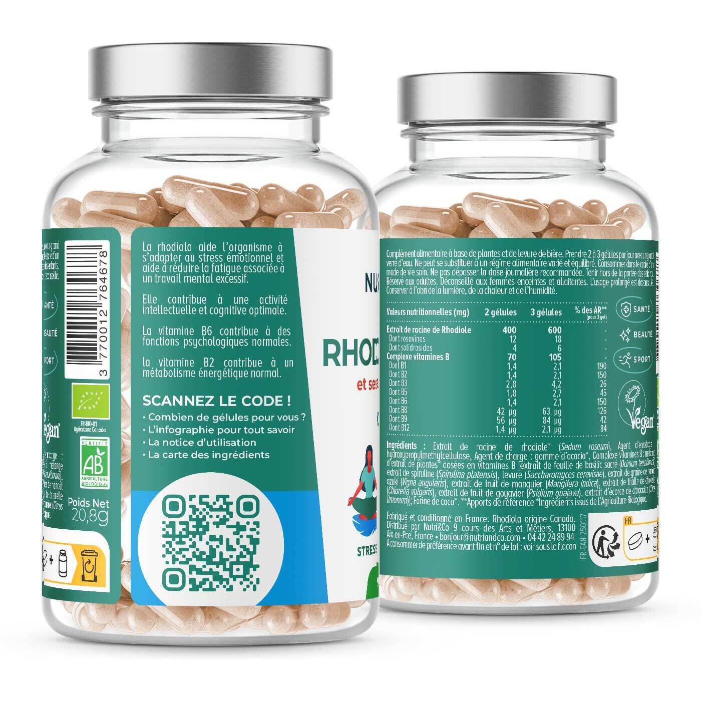 Nutri&Co Rhodiola Rosea Bio Anti Stress Fatigue Anxiété - 60 gélules Vegan