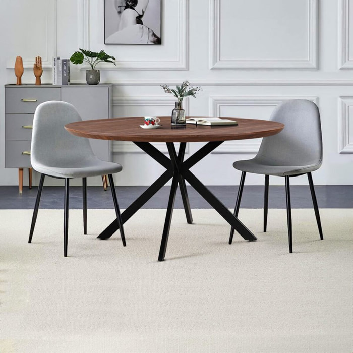 Tavolo tondo 140 cm con top effetto noce e gambe nere - Exten