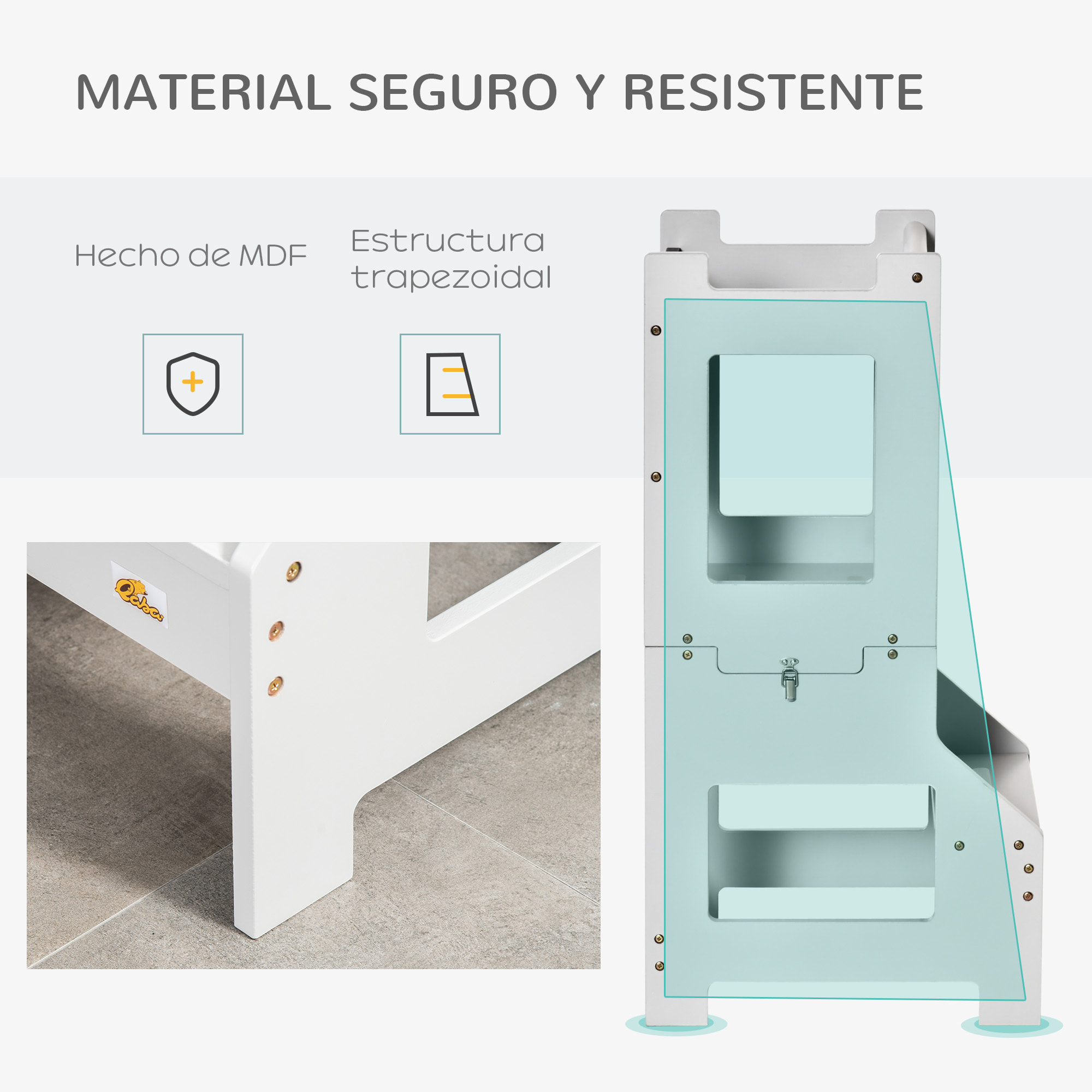 Torre de Aprendizaje 2 en 1 Taburete de Aprendizaje para Niños de +3 Años Convertible en Escritorio con Pizarra y Barra de Seguridad 42x44x86 cm Gris