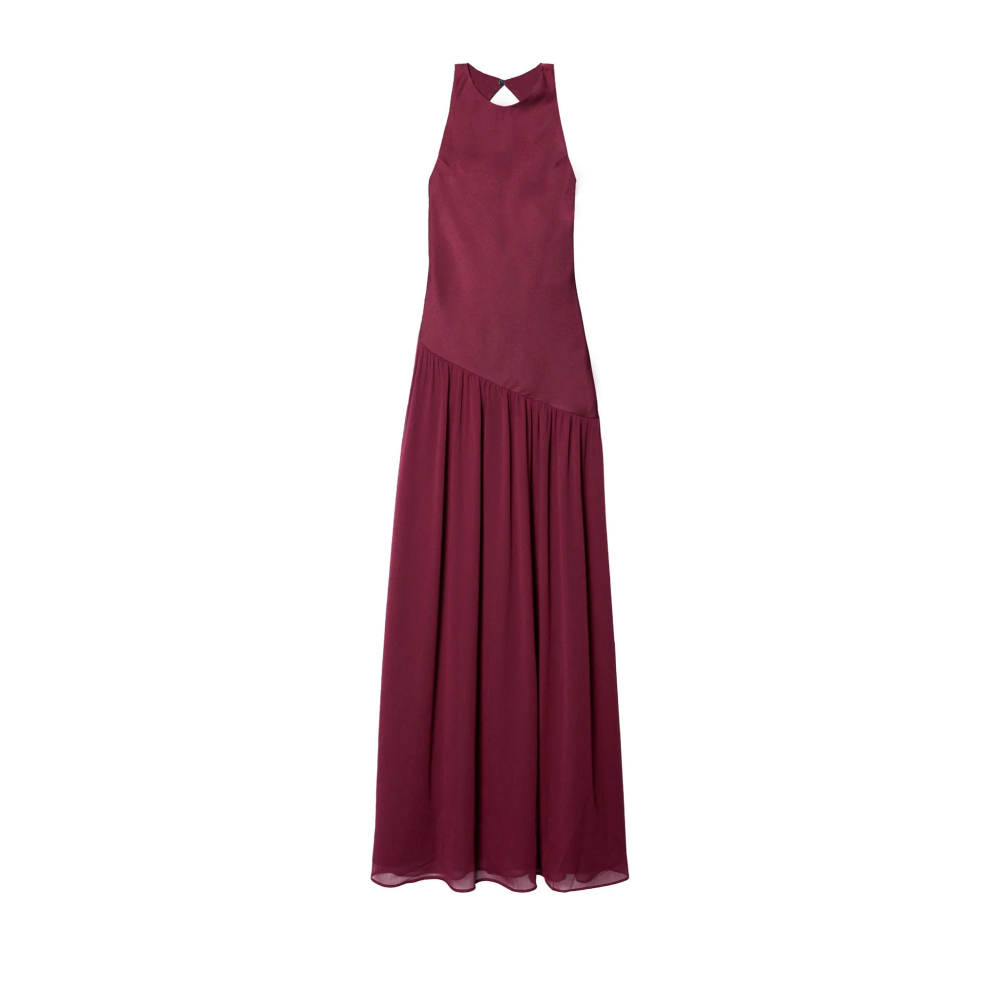 Vestido largo con corte asimétrico y espalda abierta