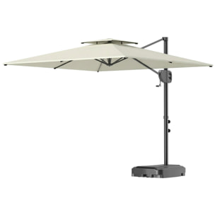 Parasol déporté carré 2,5 x 2,5 m avec base de lestage - inclinaison réglable - métal époxy tissu crème