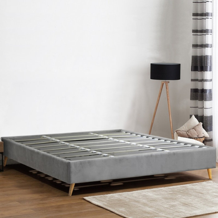 Sommier à lattes flexibles | Robuste et confortable | Cadre à lattes & pieds scandinaves | Suédine | Taupe
