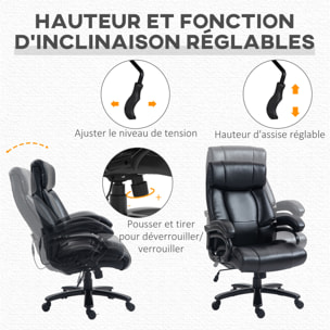 Chaise de bureau direction massant chauffant réglable ergonomique revêtement synthétique noir