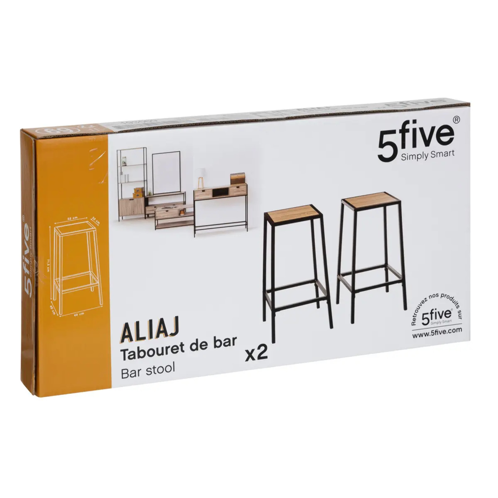 Lot de 2 tabourets bar effet chêne naturel "Aliaj"