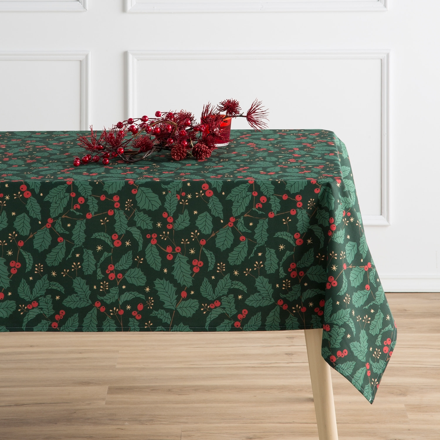 Mantel Antimanchas 100% Algodón Muerdago Verde