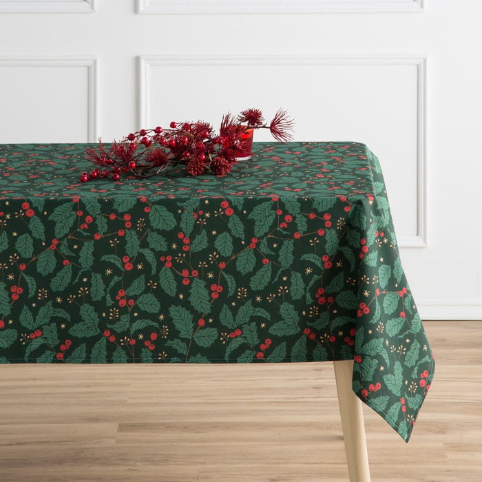 Mantel Antimanchas 100% Algodón Muerdago Verde