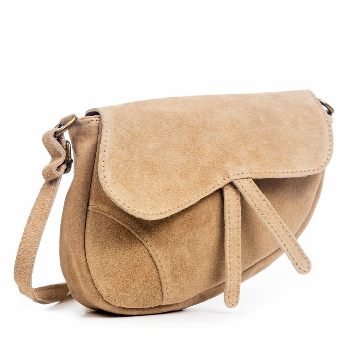 FIRENZE ARTEGIANI Borsa a Spalla da Donna Susanna Vera Pelle Scamosciata Made in Italy 22x7x17 Cm. Colore: Tortora