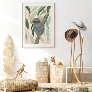Affiche enfant cool koala  Affiche + cadre en bois - Chêne