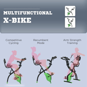 Vélo d'appartement pliant 8 niveaux de résistance magnétique dossier selle réglable poignées ergonomiques écran LCD multifonction suspensions support tablette acier vert noir