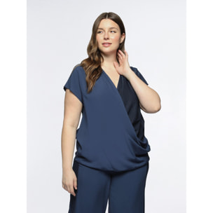 Fiorella Rubino - Blusa cruzada de viscosa ECOVERO™ - Azul