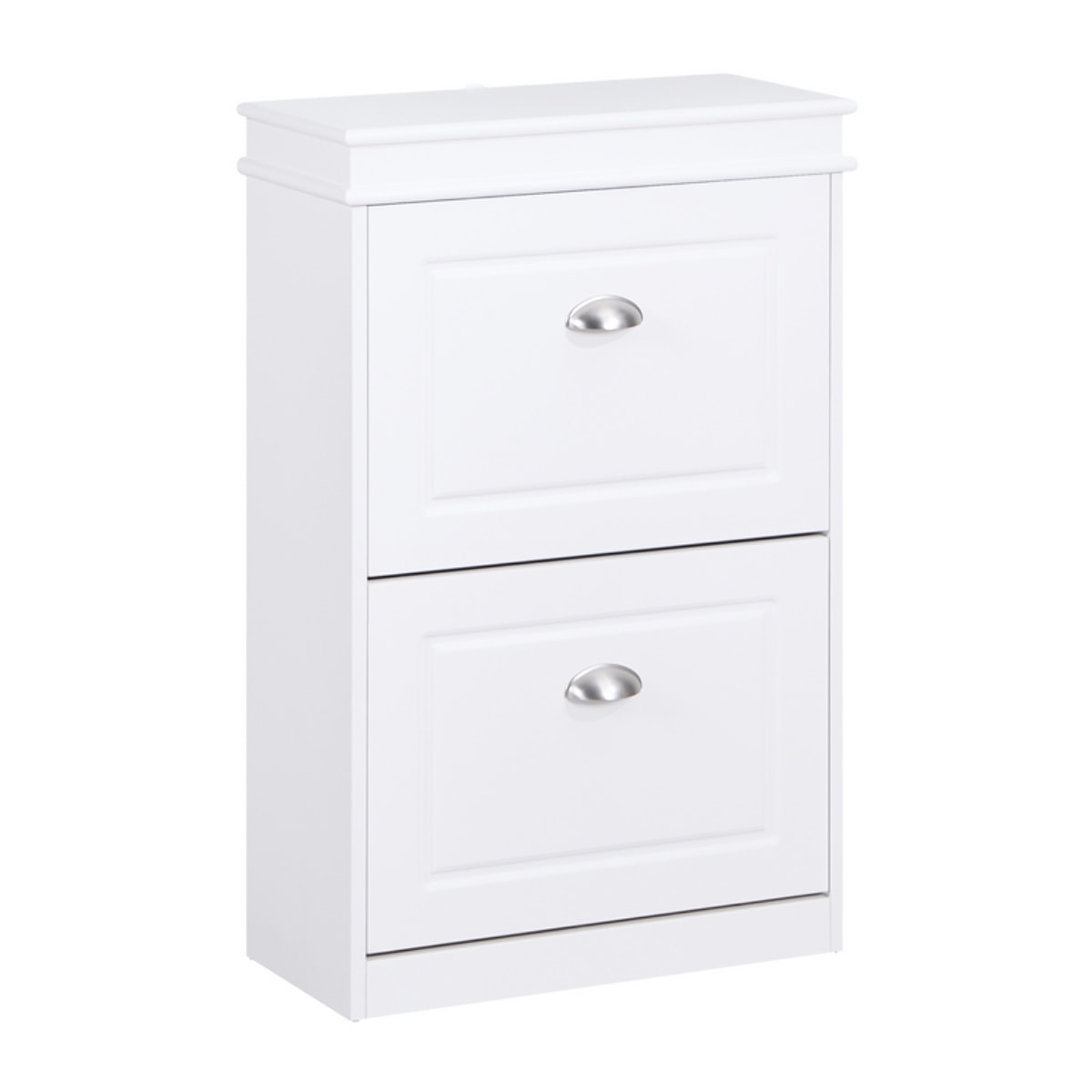 Scarpiera bianca salvaspazio con 2 ribalte 53x24x82 cm design bugnato- Vittoria