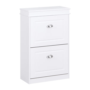 Scarpiera bianca salvaspazio con 2 ribalte 53x24x82 cm design bugnato- Vittoria