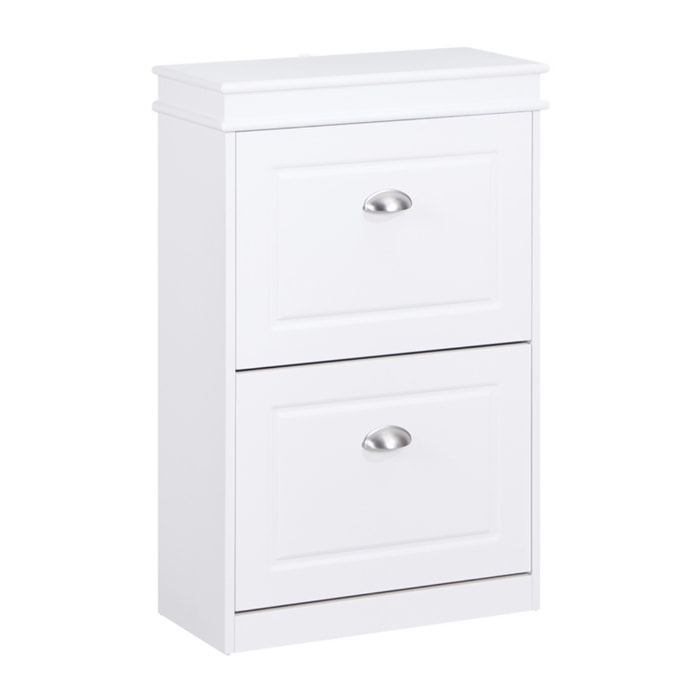 Scarpiera bianca salvaspazio con 2 ribalte 53x24x82 cm design bugnato- Vittoria