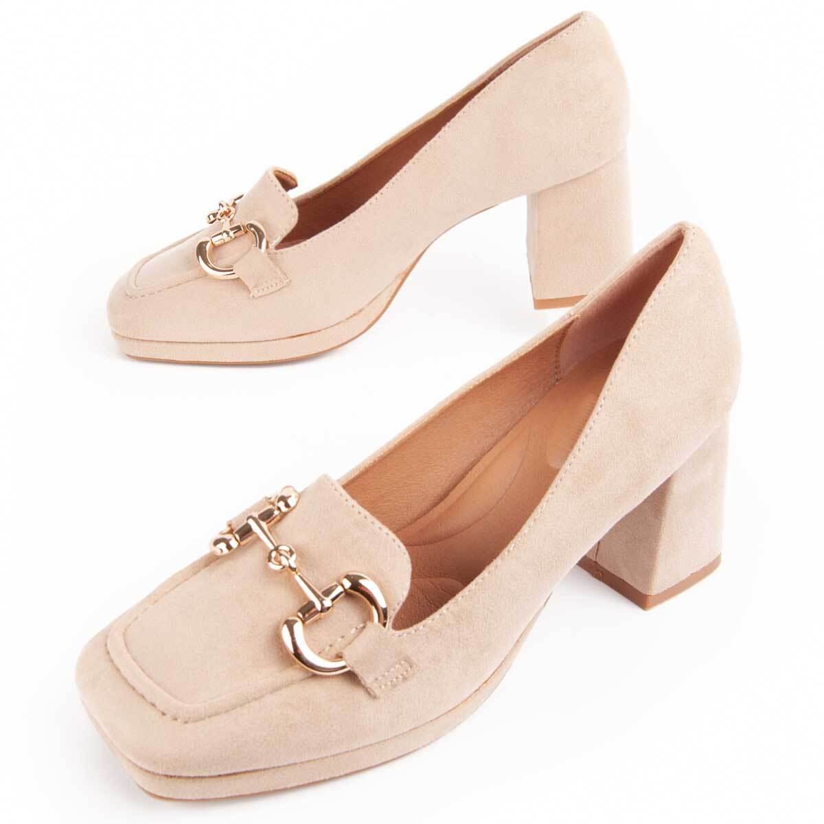 Zapato De Tacón - Beige - Altura: 7 Cm