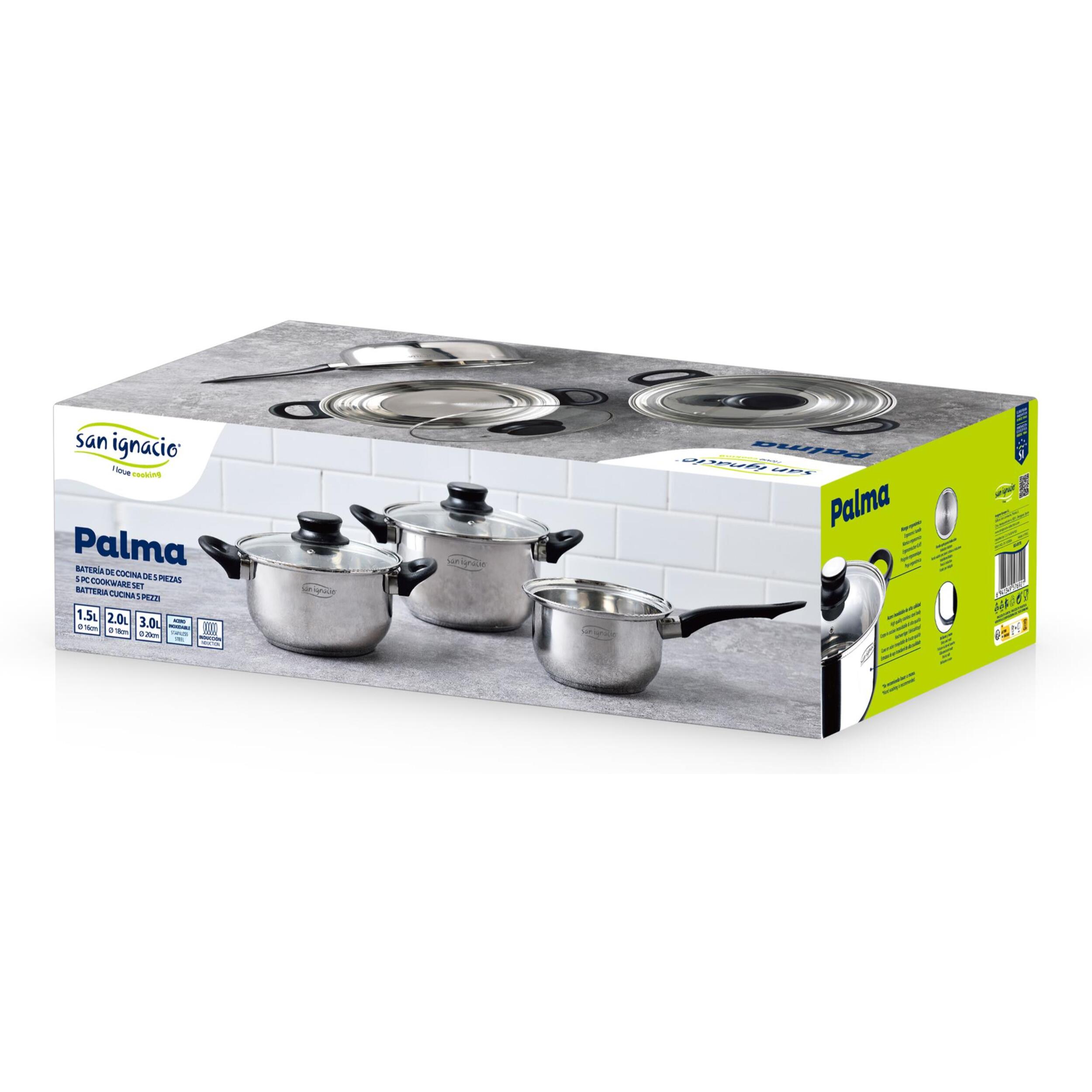 Bateria de cocina 5 piezas san ignacio palma de acero inoxidable apta para induccion