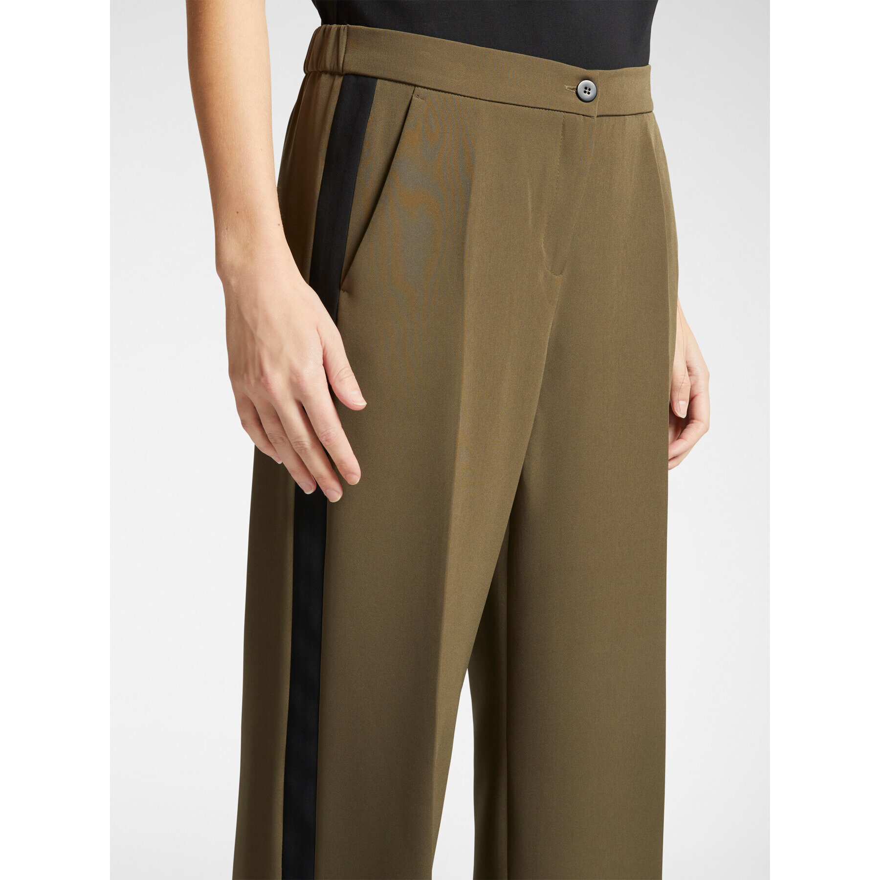 Elena Mirò - Pantaloni in cady con bordi laterali - Verde militare