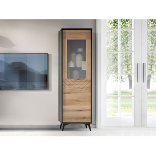 Peter - vitrine - bois et noir - 54x178 cm - style industriel - Bois / Noir