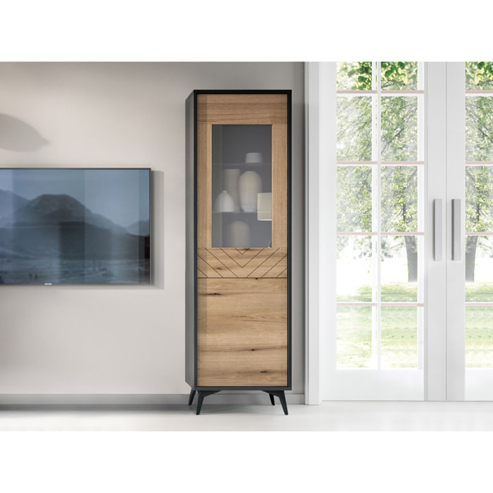 Peter - vitrine - bois et noir - 54x178 cm - style industriel - Bois / Noir
