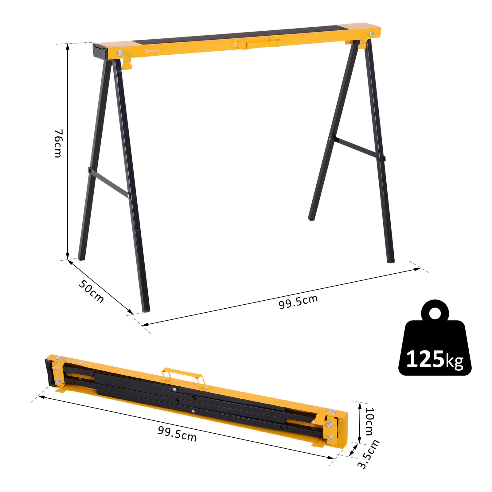 Caballo de Sierra con Patas Plegables Caballete Metálicos 2 Piezas con Asa Almohadilla Antideslizante Carga Máx. 250kg Acero