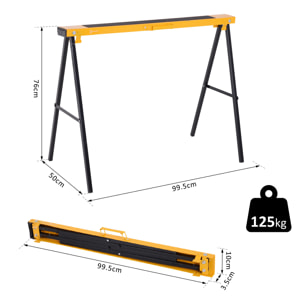 Caballo de Sierra con Patas Plegables Caballete Metálicos 2 Piezas con Asa Almohadilla Antideslizante Carga Máx. 250kg Acero