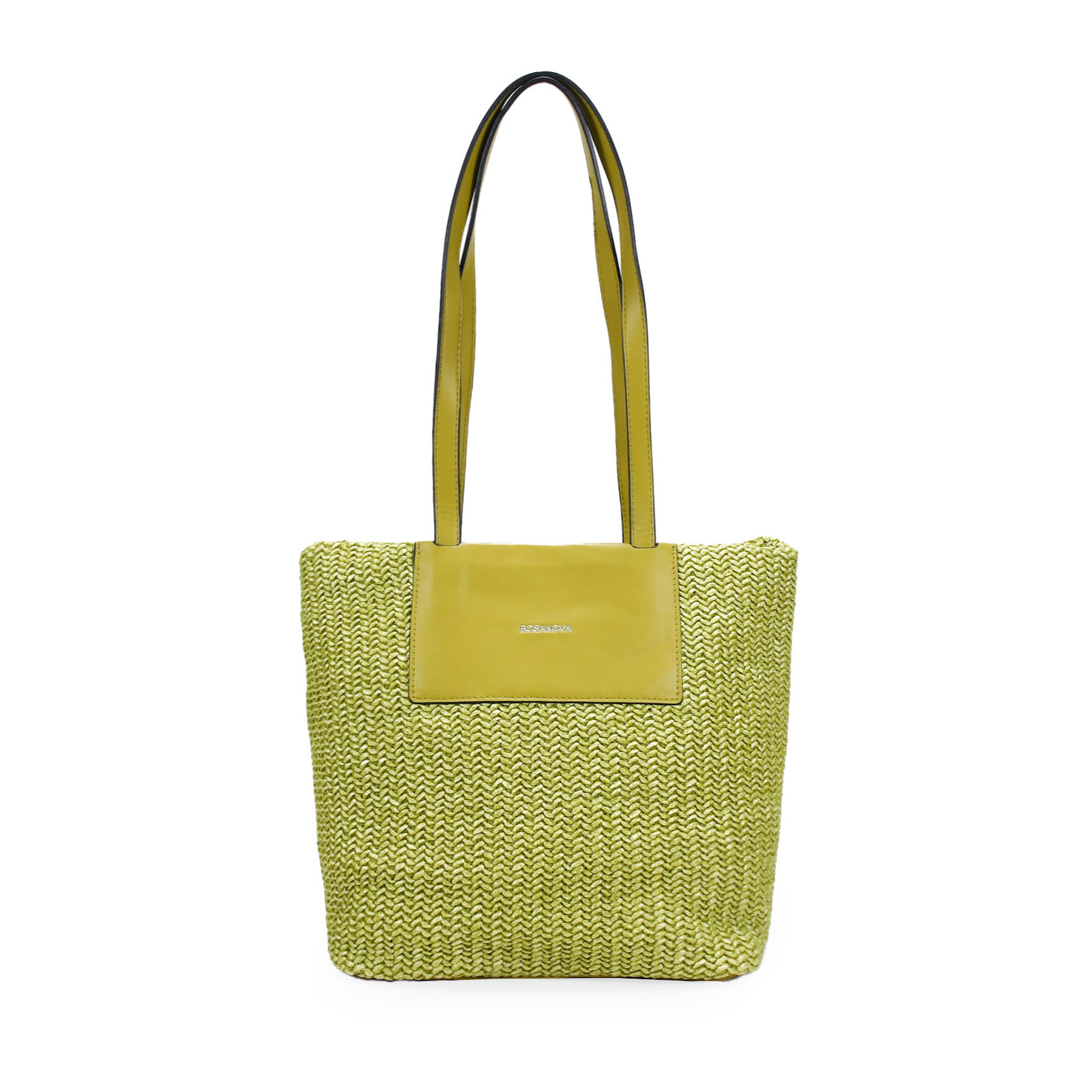 Bolso de hombro verde en rafia con cremallera