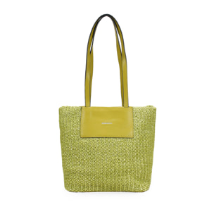 Bolso de hombro verde en rafia con cremallera