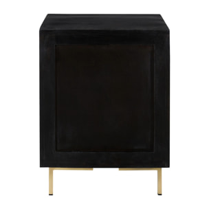 Chevet 1 porte en bois gravé noir et métal doré - Chimane