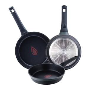 Juego de 3 Sartenes Ø20Ø24Ø28cm en Aluminio fundido con revestimiento antiadherente y mango Soft Touch GASTRO REECO MasterPRO