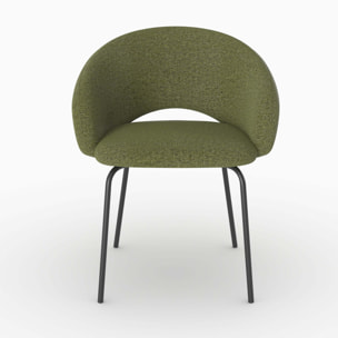 Chaise en tissu vert chiné et pieds noirs - Milly