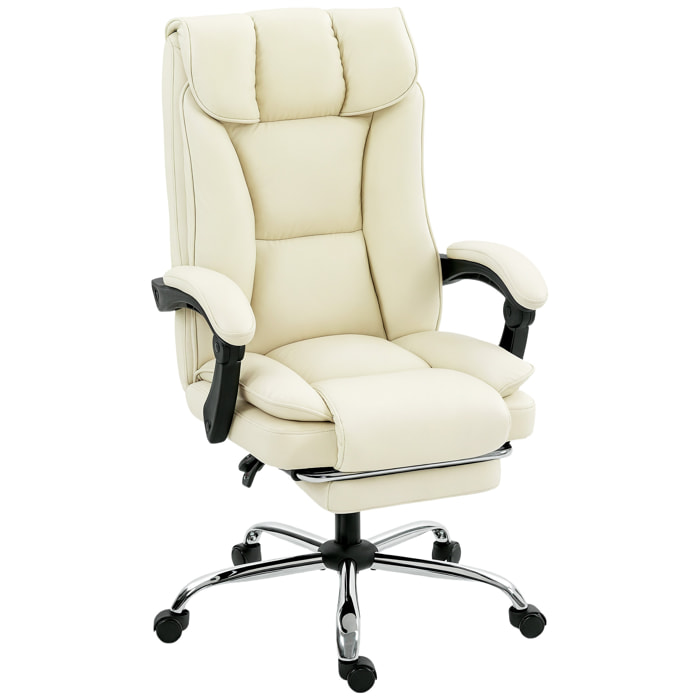 Chaise de bureau inclinable repose-pieds revêtement synthétique crème