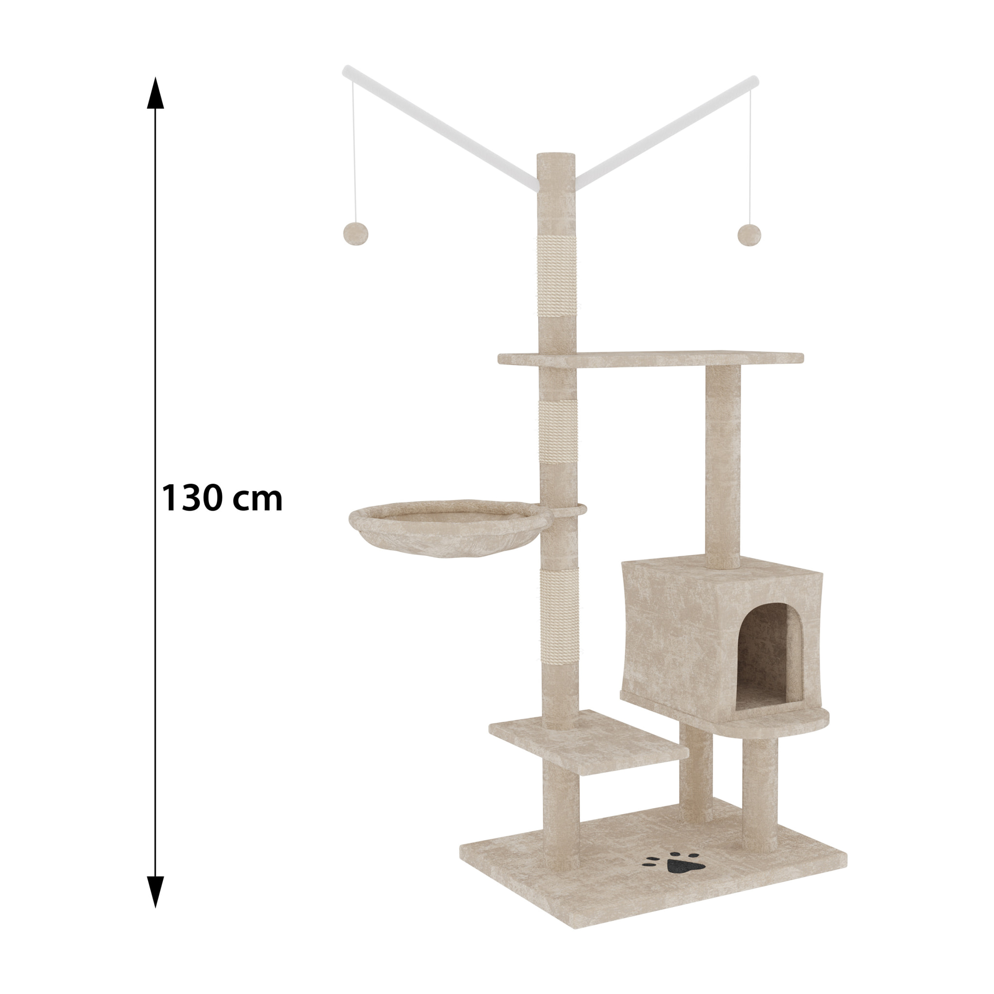 Albero per Gatto con Graffiatoio Cuccia Giocattolo Gatti Parco Giochi Tiragraffi in Sisal Naturale 130 x 60 x 35 cm (Colore Beige Birba 30059)