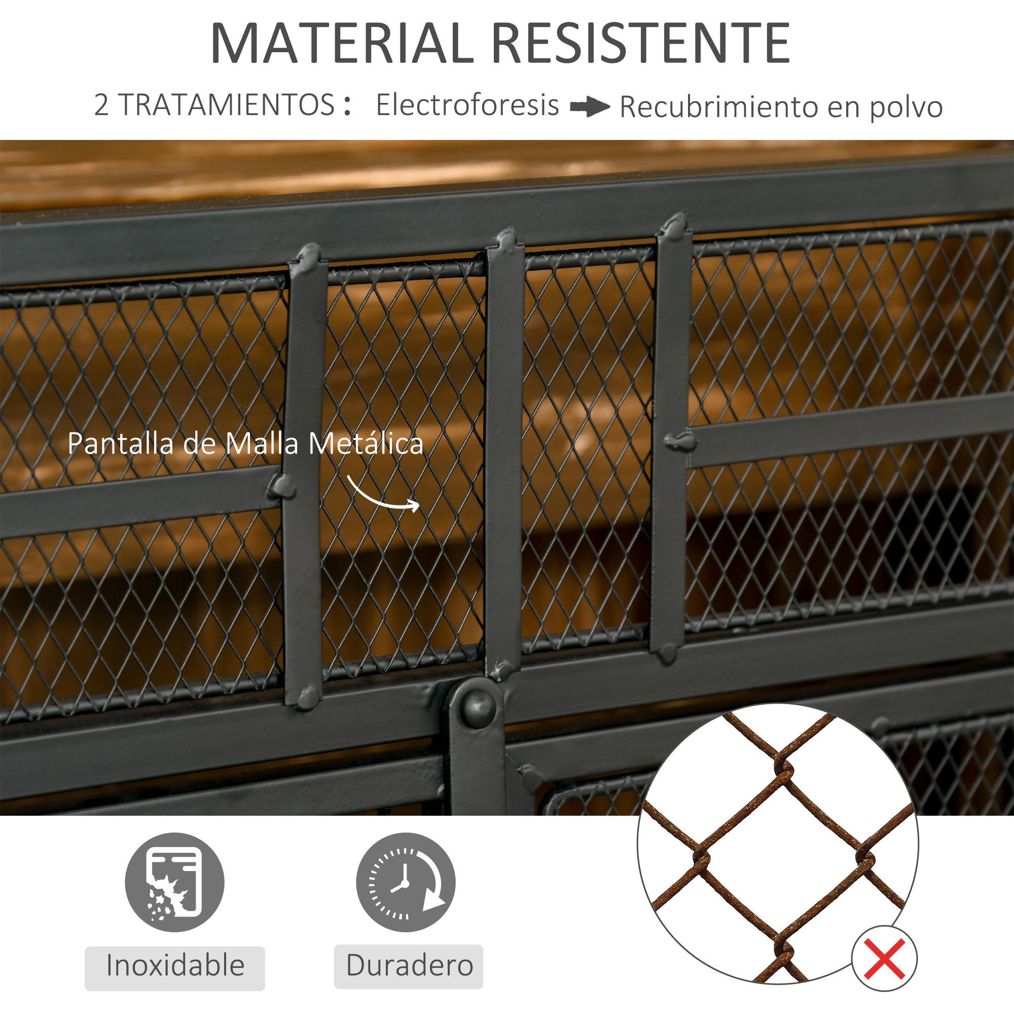 Salvachispas Plegable Pantalla Protectora de Chimenea de 3 Paneles con Doble Puerta y Pies Adicionales 120x11,5x79 cm Estructura de Metal Negro