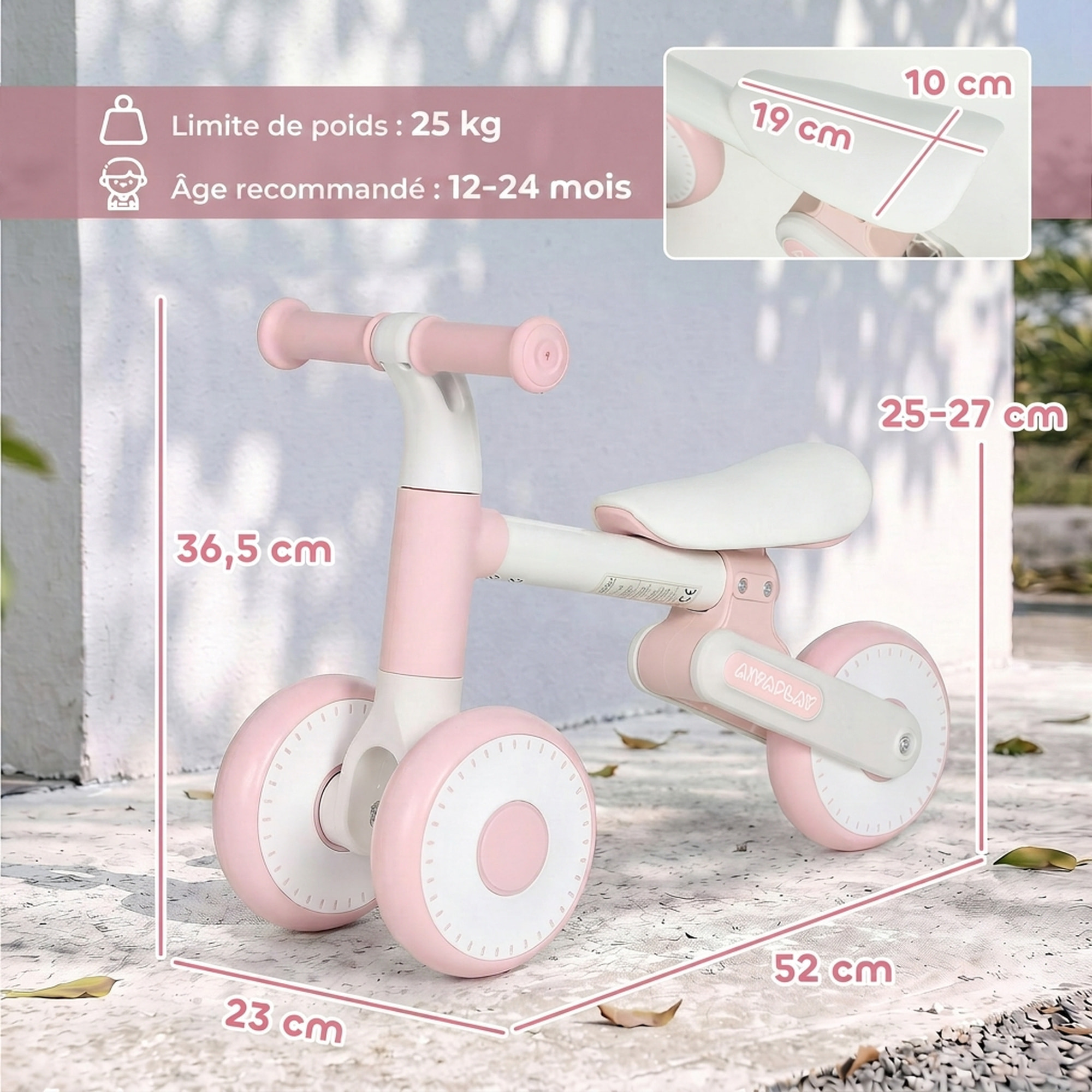 Draisienne enfant pliable réglable rose