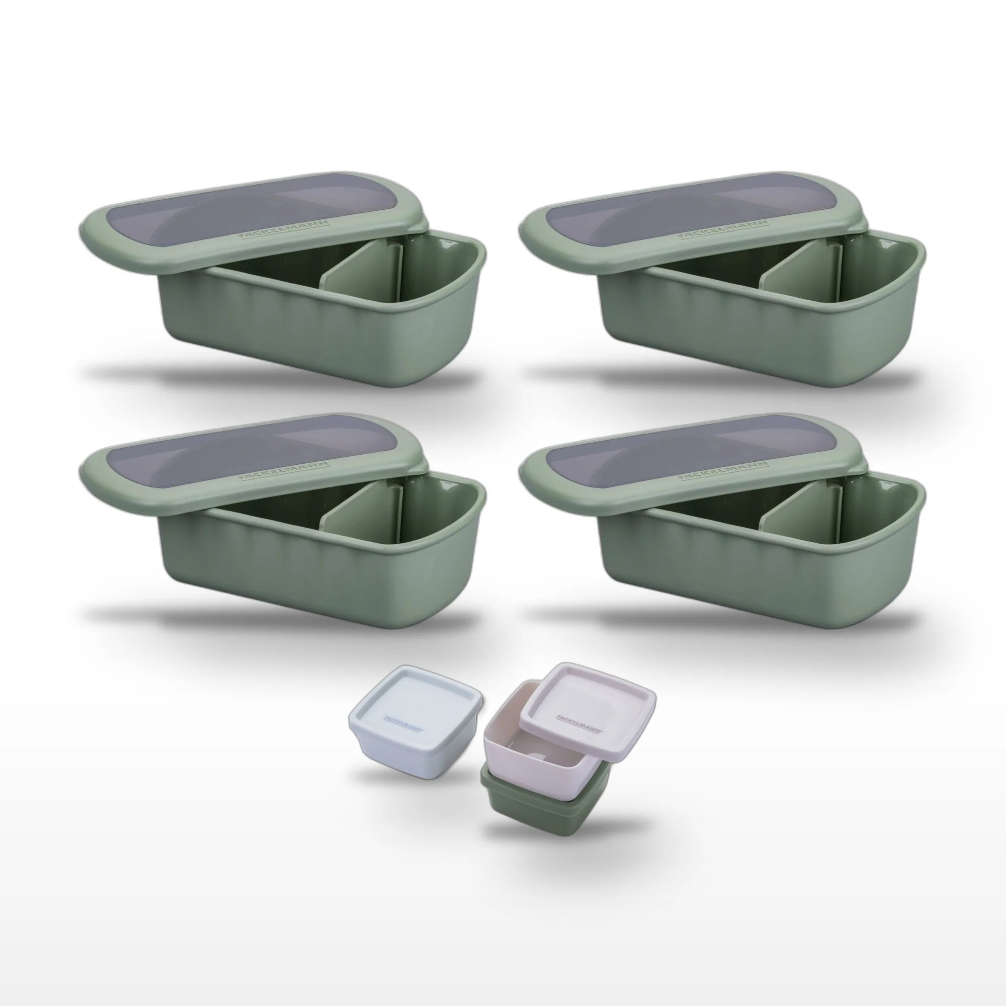 Lot de 4 Lunchbox Vertes 1L Fackelmann Storage avec Set de 3 boîtes à sauce