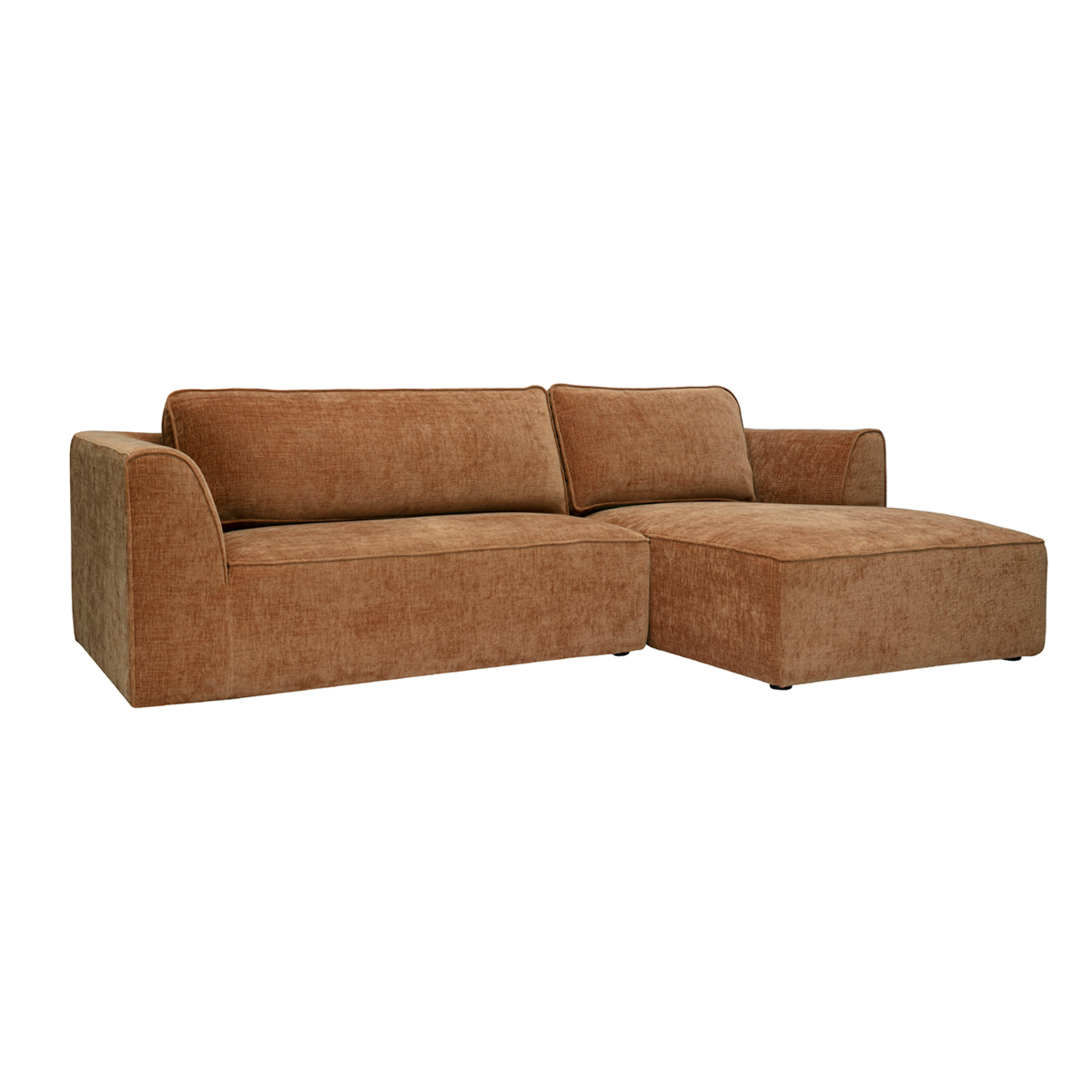 Canapé d'angle droit design en tissu effet velours texturé terre brûlée 3 places GRAMMY