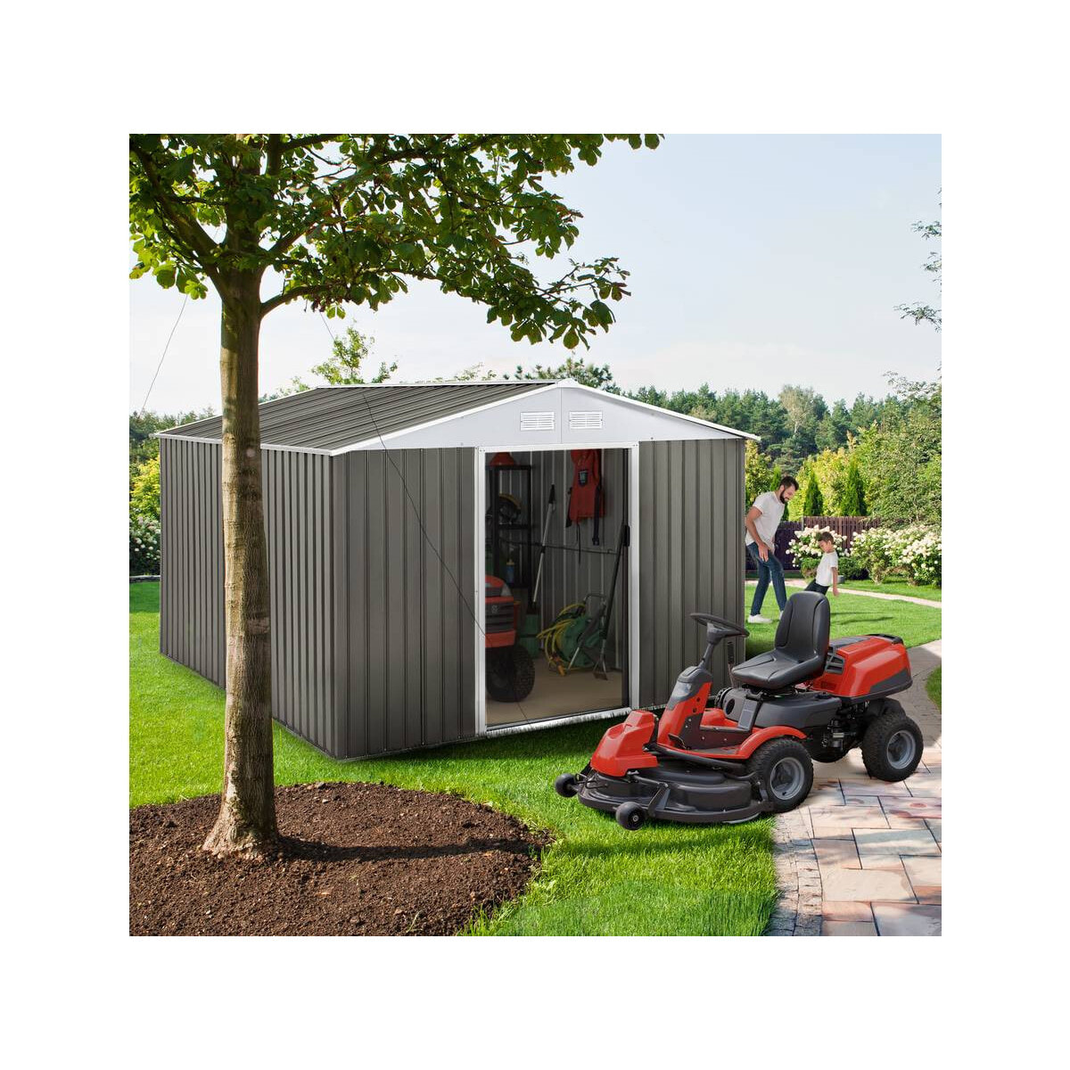 Abri jardin métal "Dallas" - 8,84 m² - Taupe