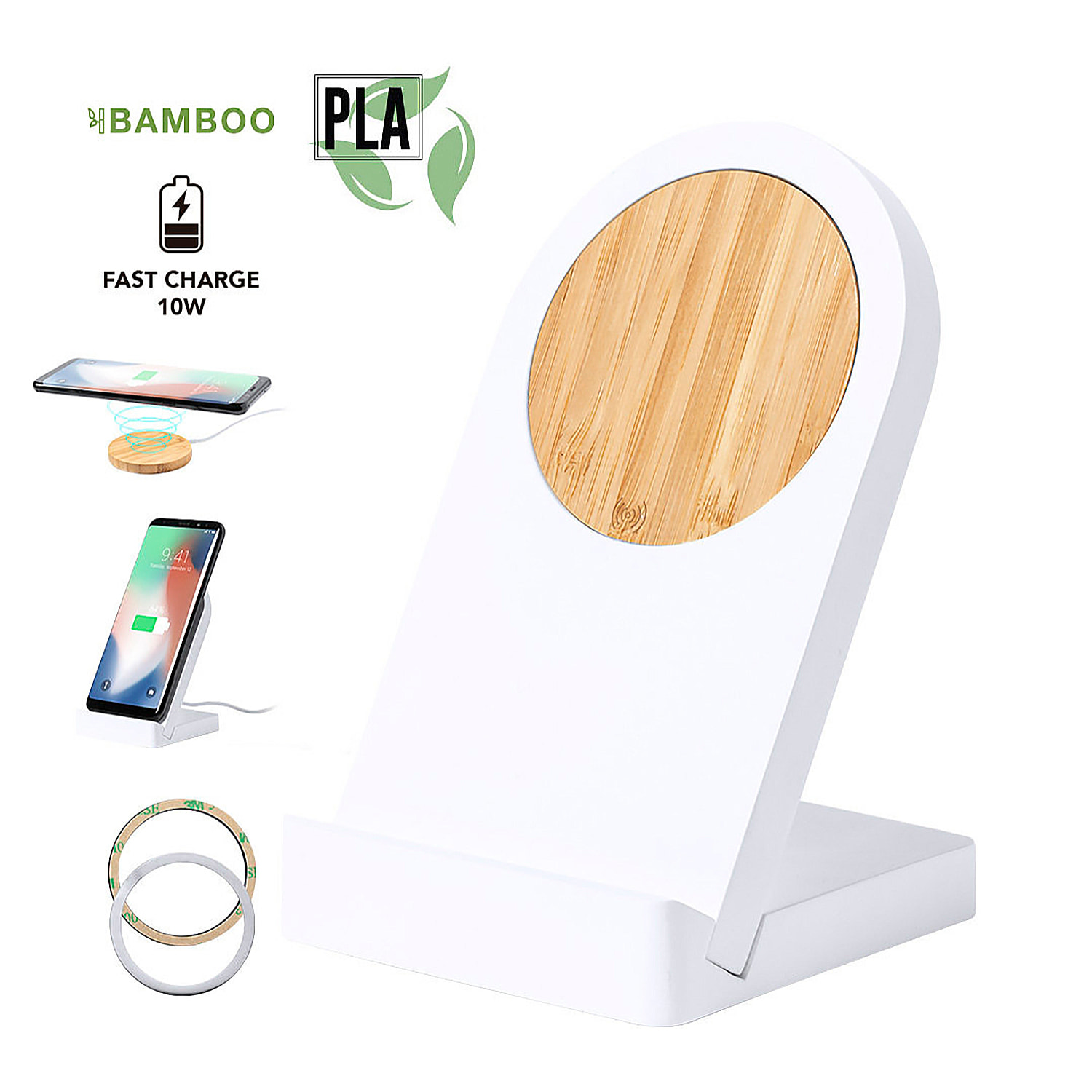 Supporto per caricabatterie wireless Nature Bamboo da 10 W. Magnetico