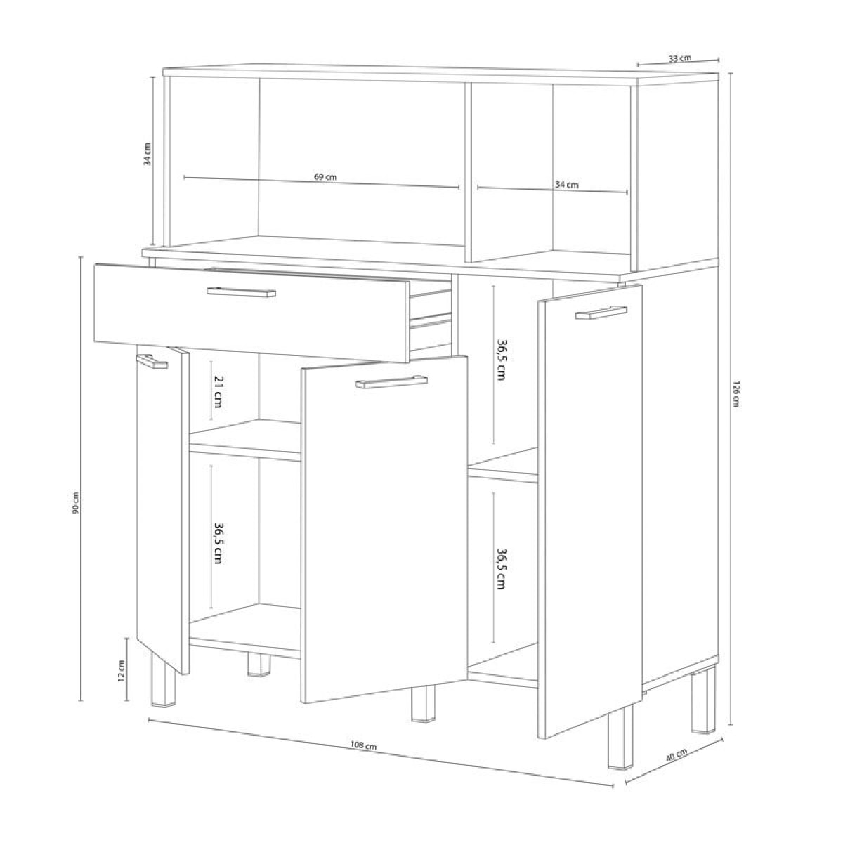 Alacena de cocina 3 puertas Blanco Artik (Blanco Mate) - Roble Canadian