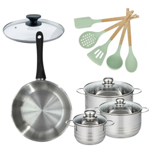 Lot Poêle et 3 Faitouts Fackelmann Généva avec 5 ustensiles Océan