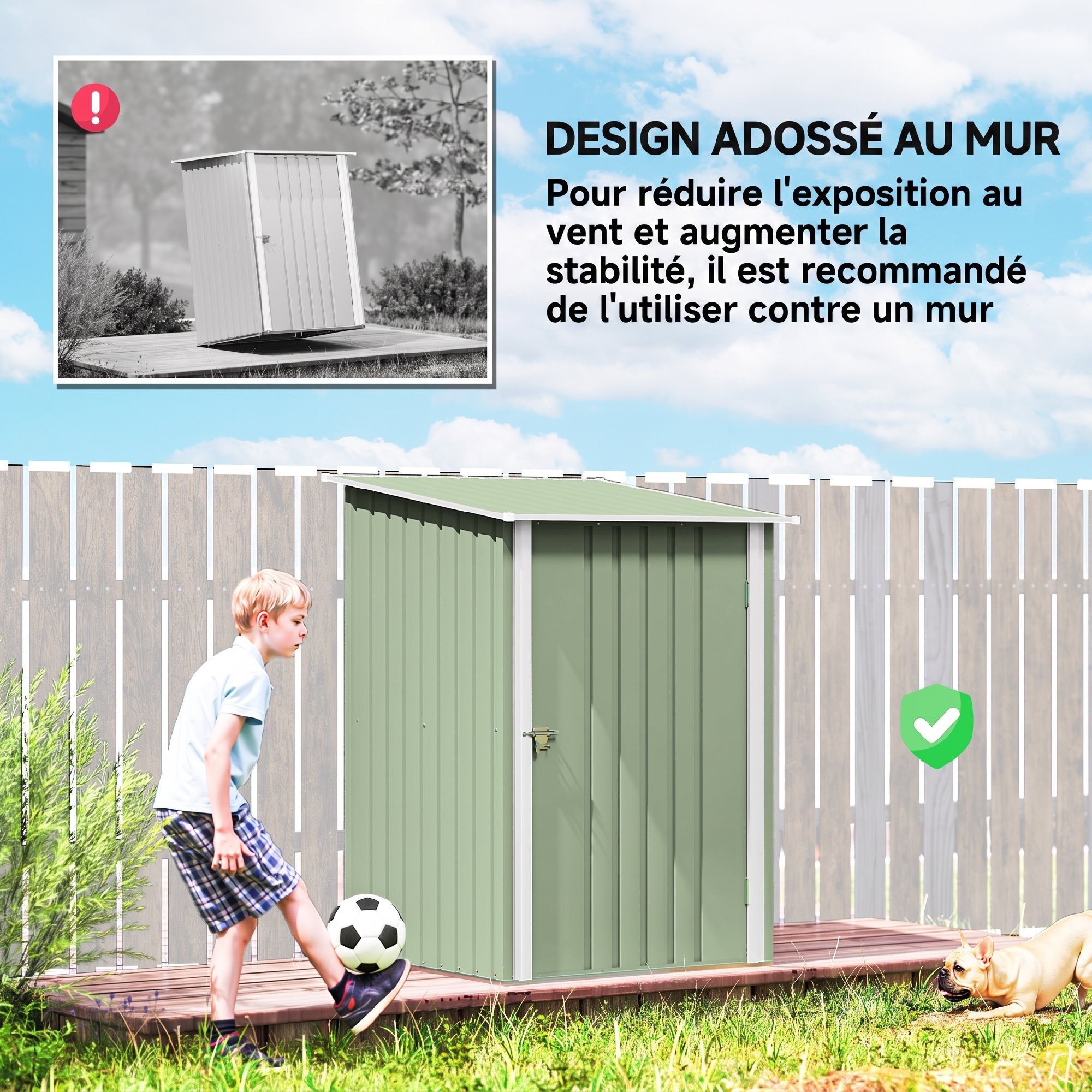Abri de jardin - remise pour outils - cabanon porte verrouillable - dim. 1L x 1,03l x 1,6H m - tôle d'acier ondulée vert