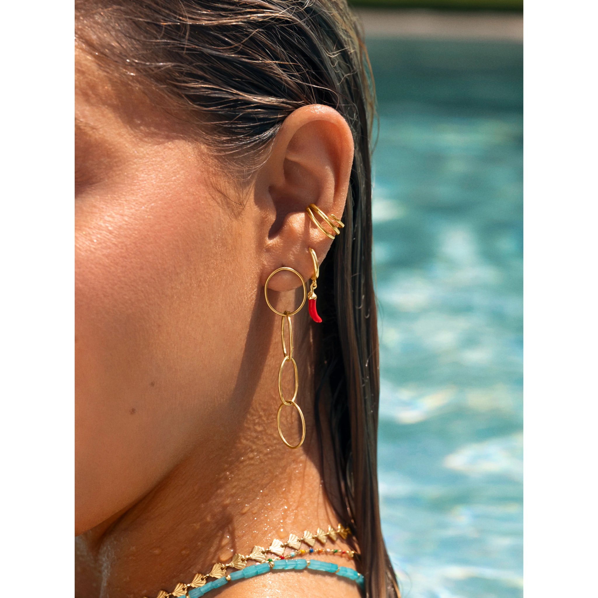 Pendiente Suelto Aro Chili Enamel Plata Baño Oro